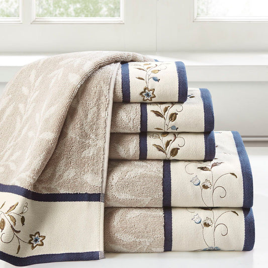 Serene - Jacquard 6 Piece Towel Set - Navy