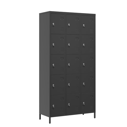 15 Door Lockers With Lock For Employee Storage - Black Home Essentials