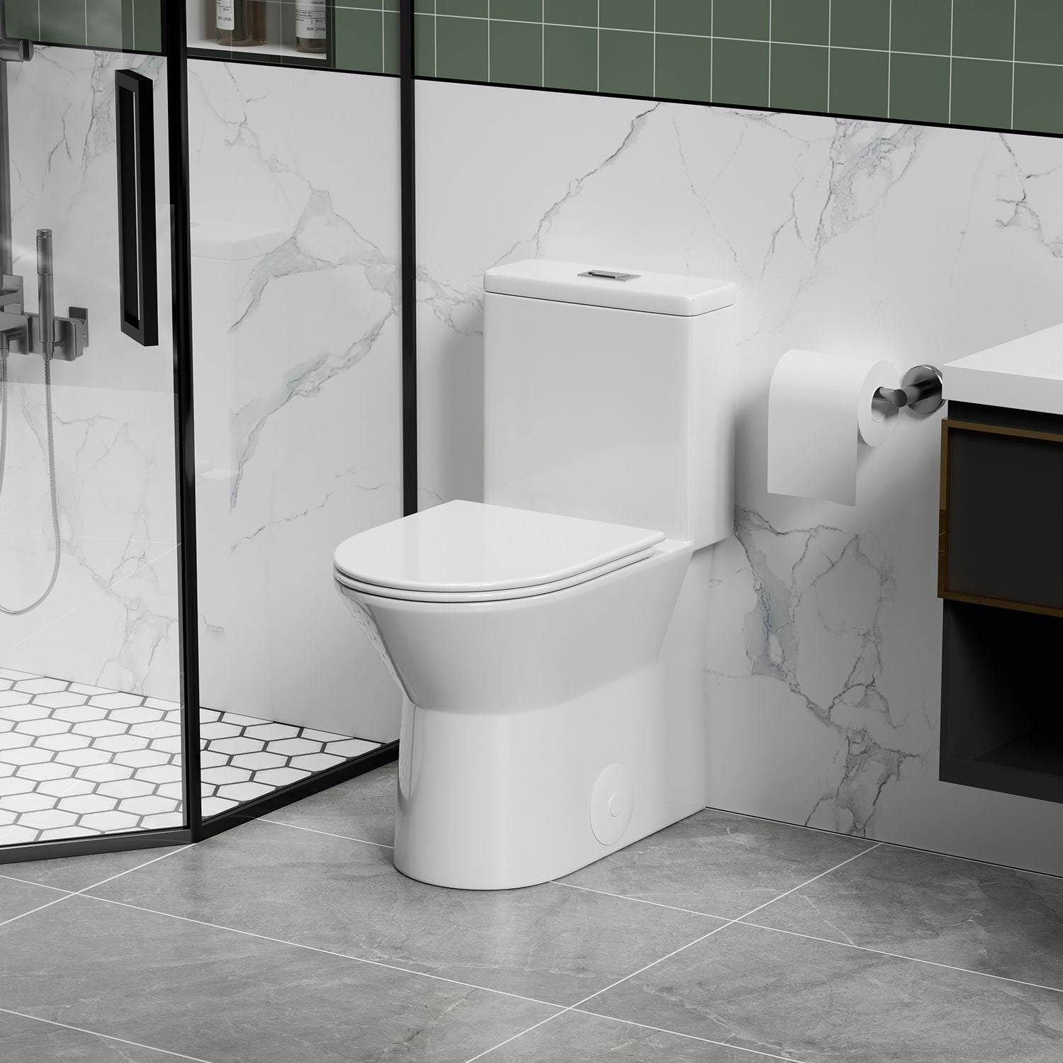 1 Piece Toilet With Dual Flush & Rimless Bowl - Glossy White Daily Nest