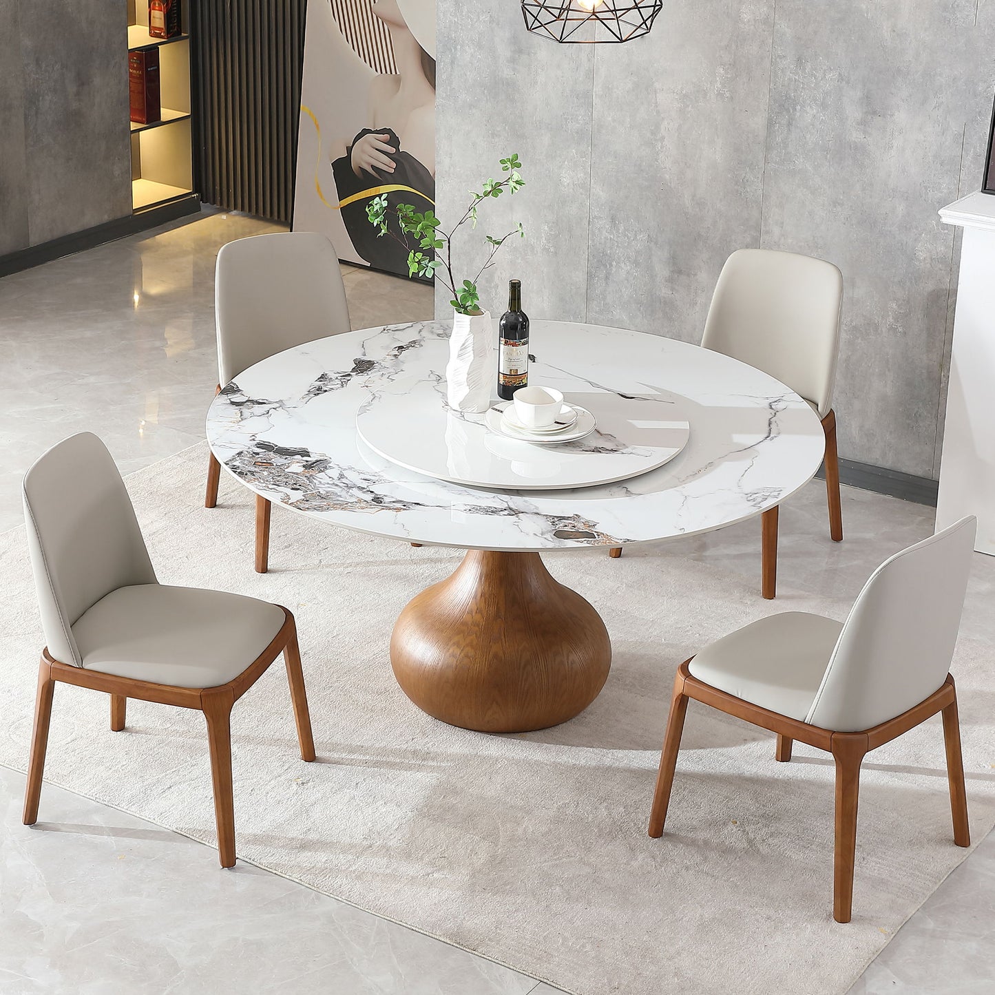 Round Modern Marble Dining Table (Table Only) - Walnut / White Home Essentials