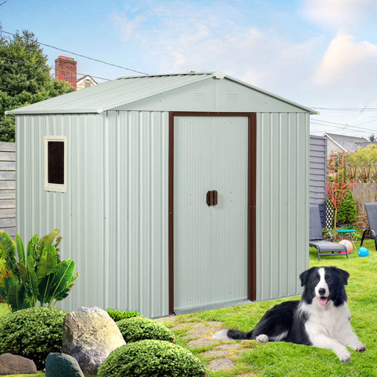 88.98" Outdoor Metal Storage Shed With Window