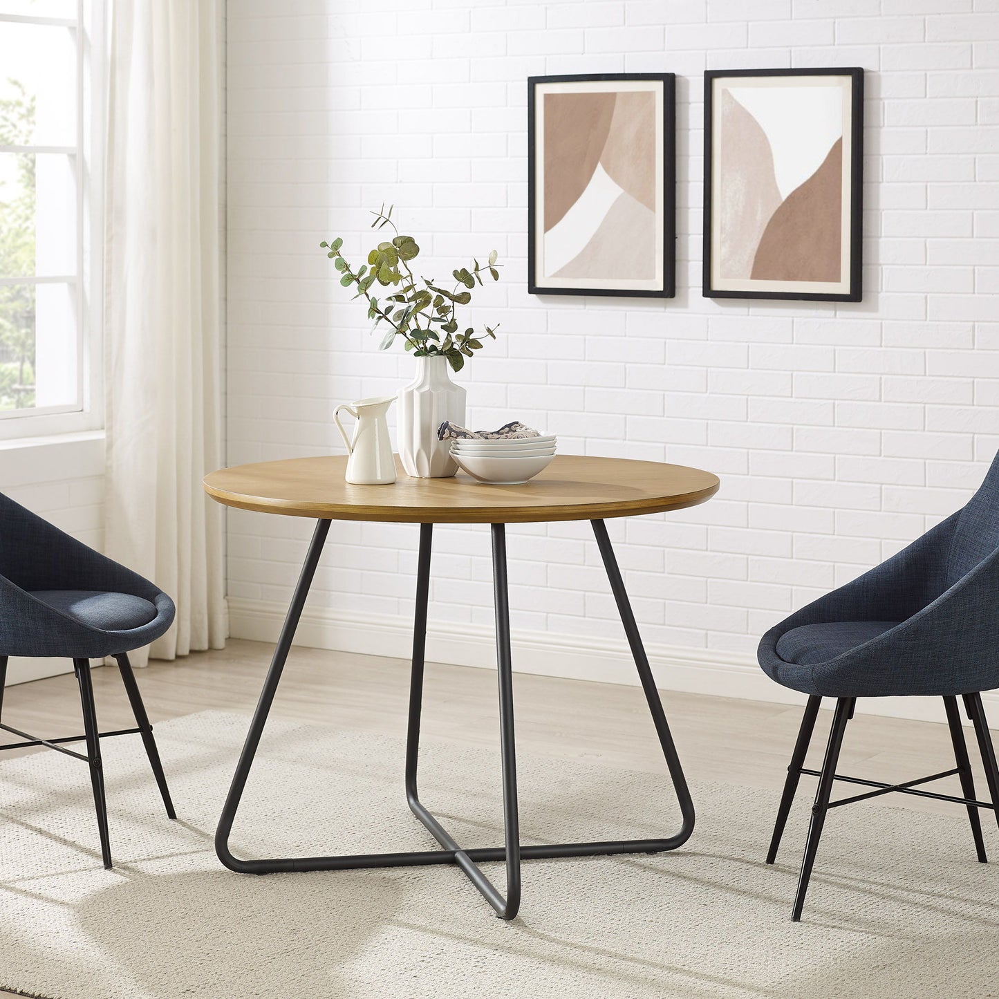 Modern Curved X Base Round Dining Table - English Ash Walker Edison