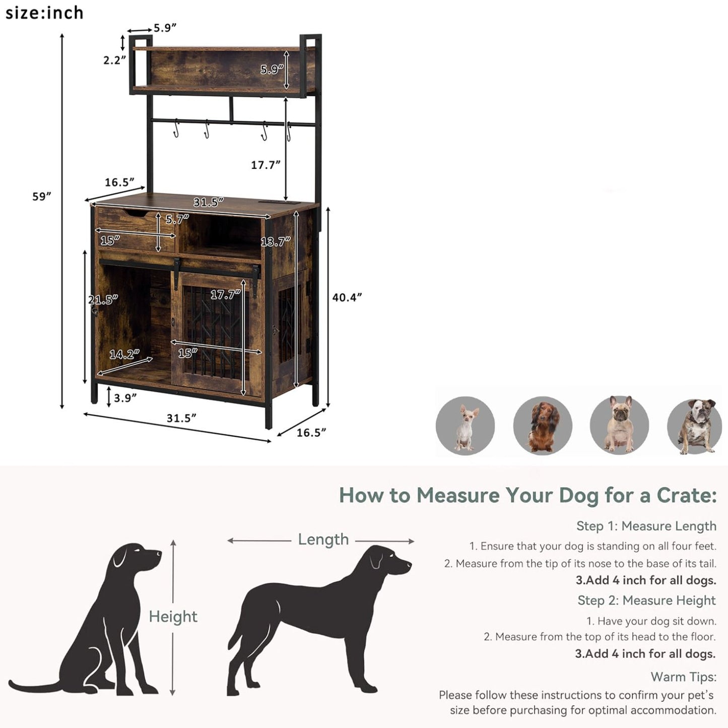 Furniture Style 2 In 1 Pet Friendly Dog Crate Composite Desk Hutch - Rustic Brown Daily Nest