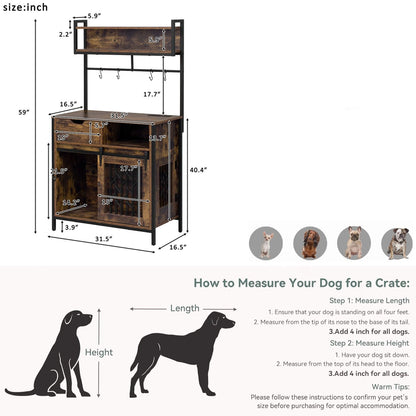 Furniture Style 2 In 1 Pet Friendly Dog Crate Composite Desk Hutch - Rustic Brown Daily Nest