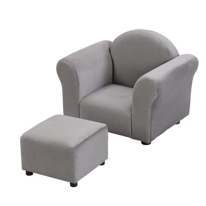 Kids Velvet Upholstered Chair With Ottoman For Comfortable Seating - Gray Home Essentials
