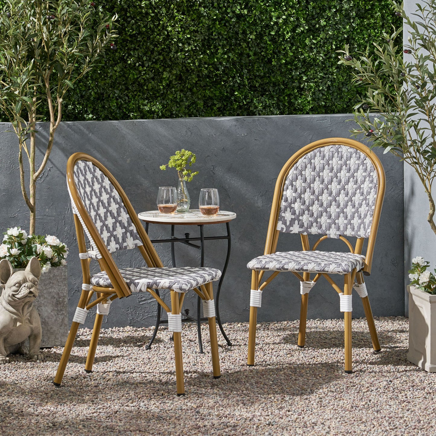 Chic French Bistro Chair With Durable Rattan And Aluminum Frame Noble House