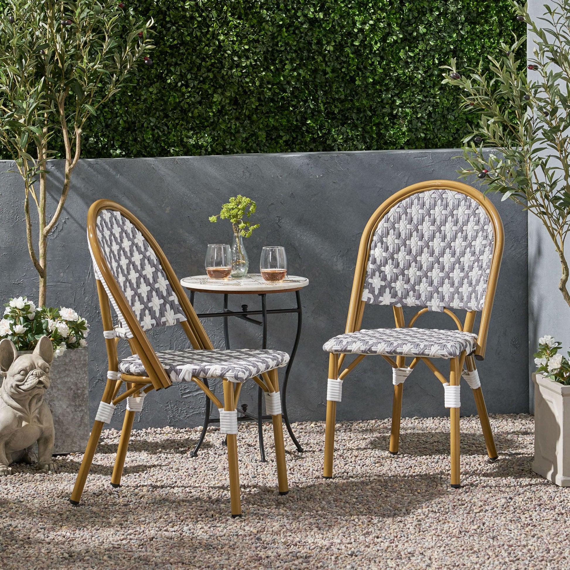 Chic French Bistro Chair With Durable Rattan And Aluminum Frame Noble House