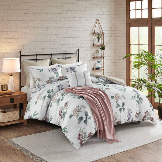 Zennia - 7 Piece Printed Seersucker Comforter Set With Throw Blanket - Taupe/Blush