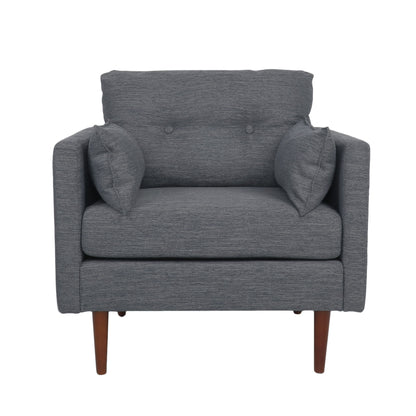 Enchantica - Upholstered Fabric Club Chair With Button Tufted And 2 Accent Pillows Noble House