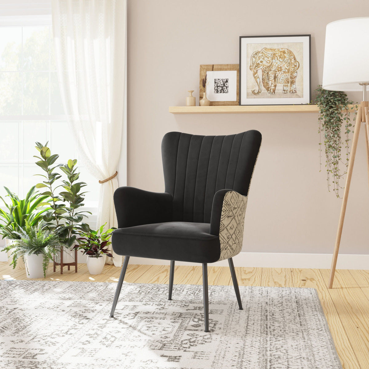 Accent Chair With Unique Print Fabric Emerald Home