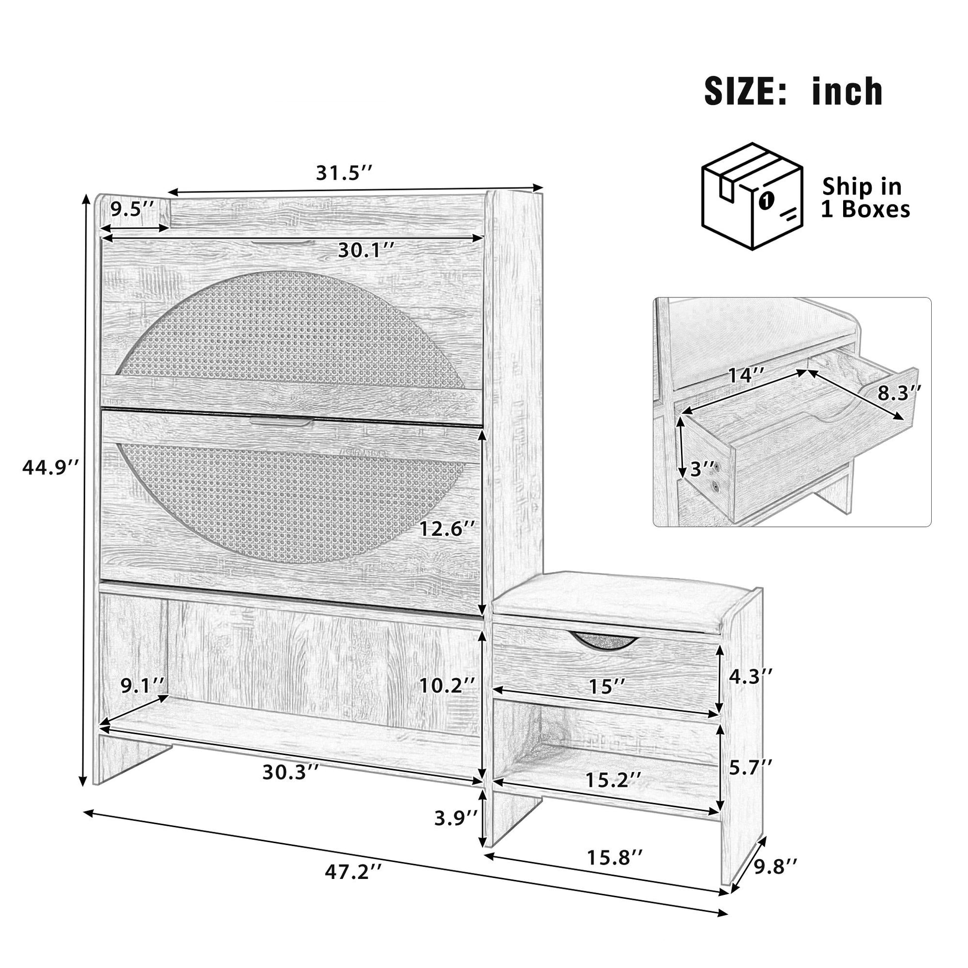 Shoe Storage Cabinet Rattan Shoe Storage Organizer With 2 Flip Drawers, A Storage Drawer And A Bench For Entryway, And Hallway - Light Brown Daily Nest