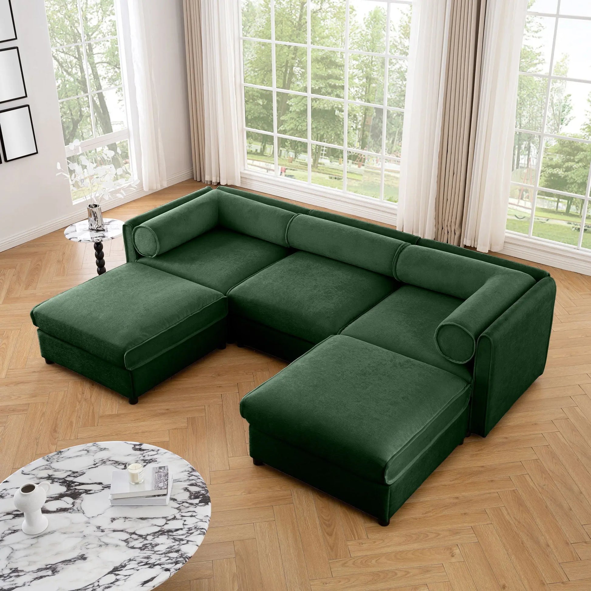 Contemporary Elegant White Chenille Sofa With Storage And Ottoman Home Essentials