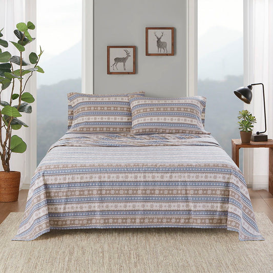 Flannel - 4 Piece Full Sheet Set - Blue Snowflake Woolrich