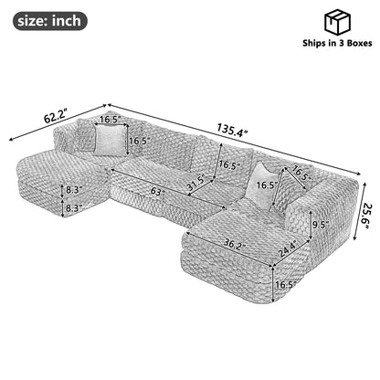 Modular Sectional Sofa, Boneless Couch With 2 Movable Ottomans Hearth and Haven