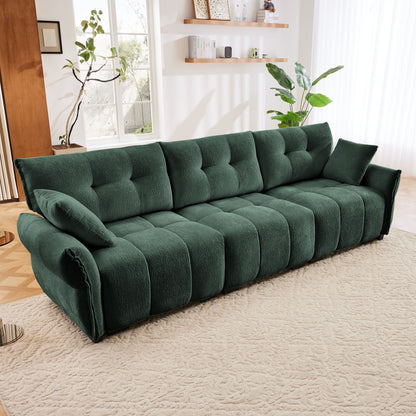 Elegant 3 Seater Sofa Set & Pillows Frame, High Rebound Cushions - Textured Green Home Essentials