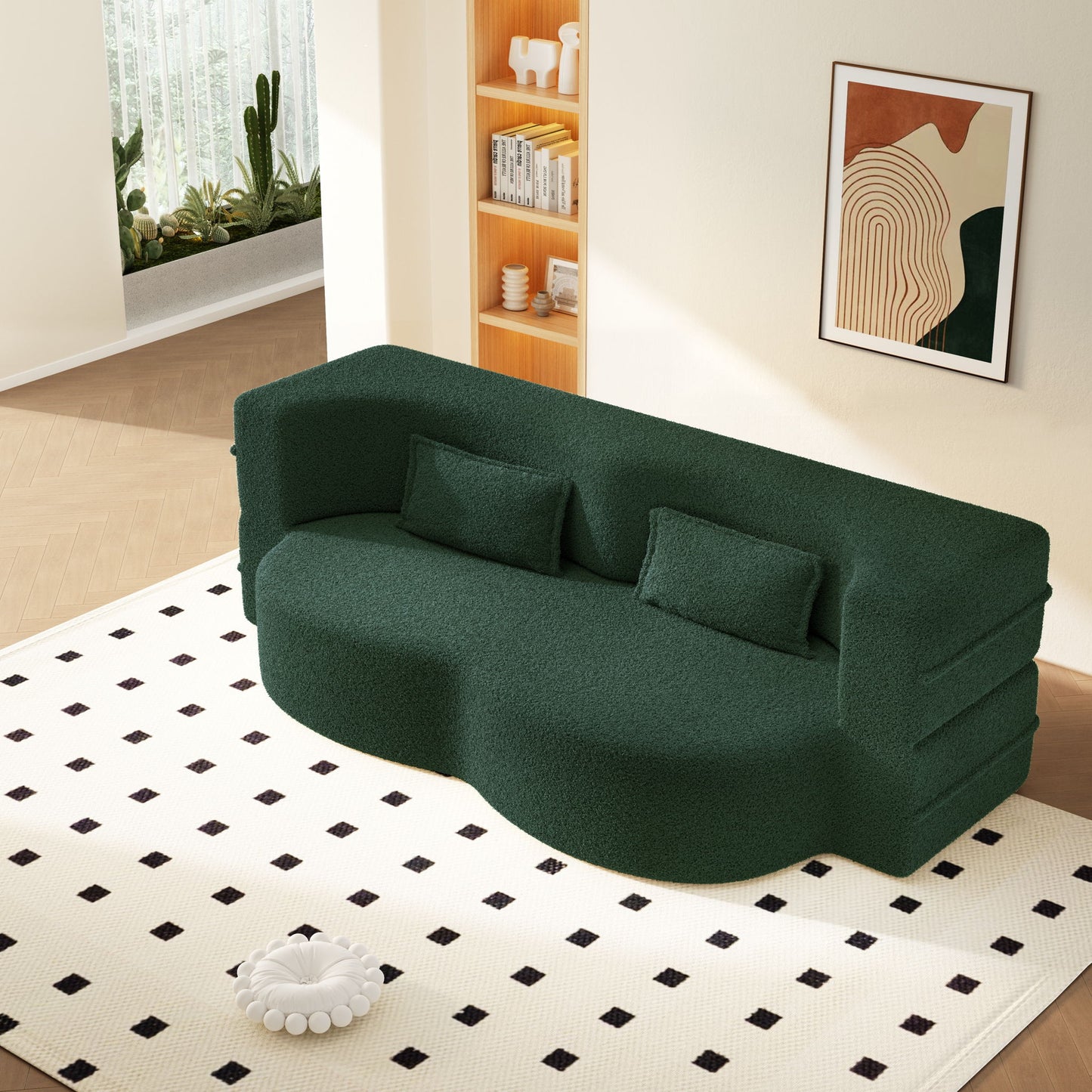 Modern Floor Sleeper Sofa Bed With 2 Pillows, Convertible Twin Size Folding Mattress For Living Room Home Essentials