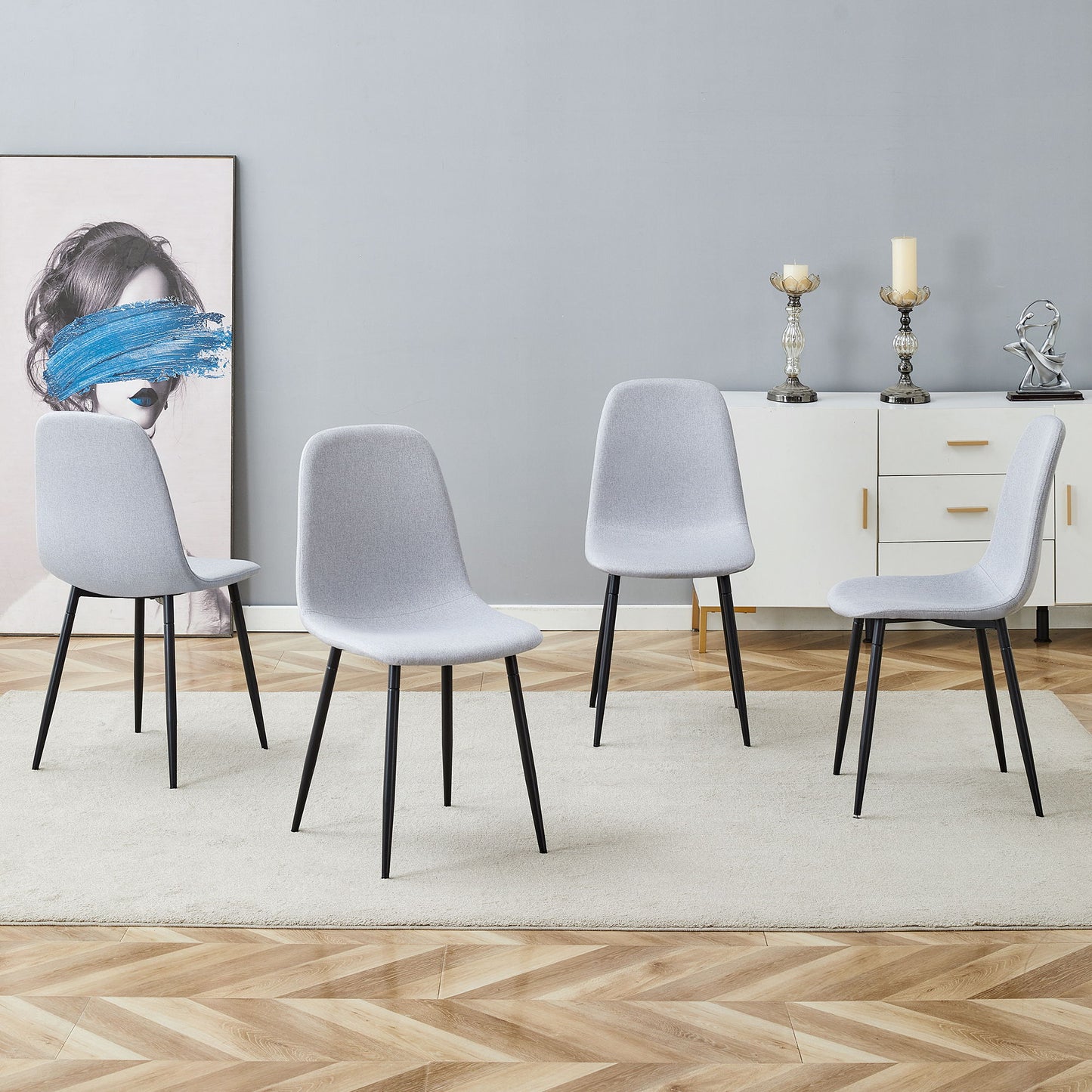 Modern Medieval Style Cushioned Side Chairs Set With Black Metal Legs For Kitchens Home Essentials