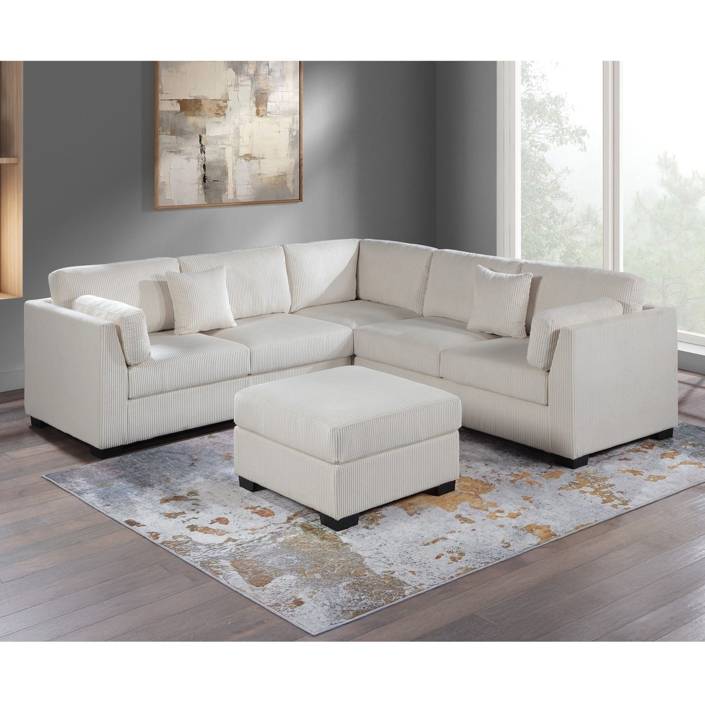 Contemporary L - Sectional Sofa Set With Ottoman And Pillows Home Essentials
