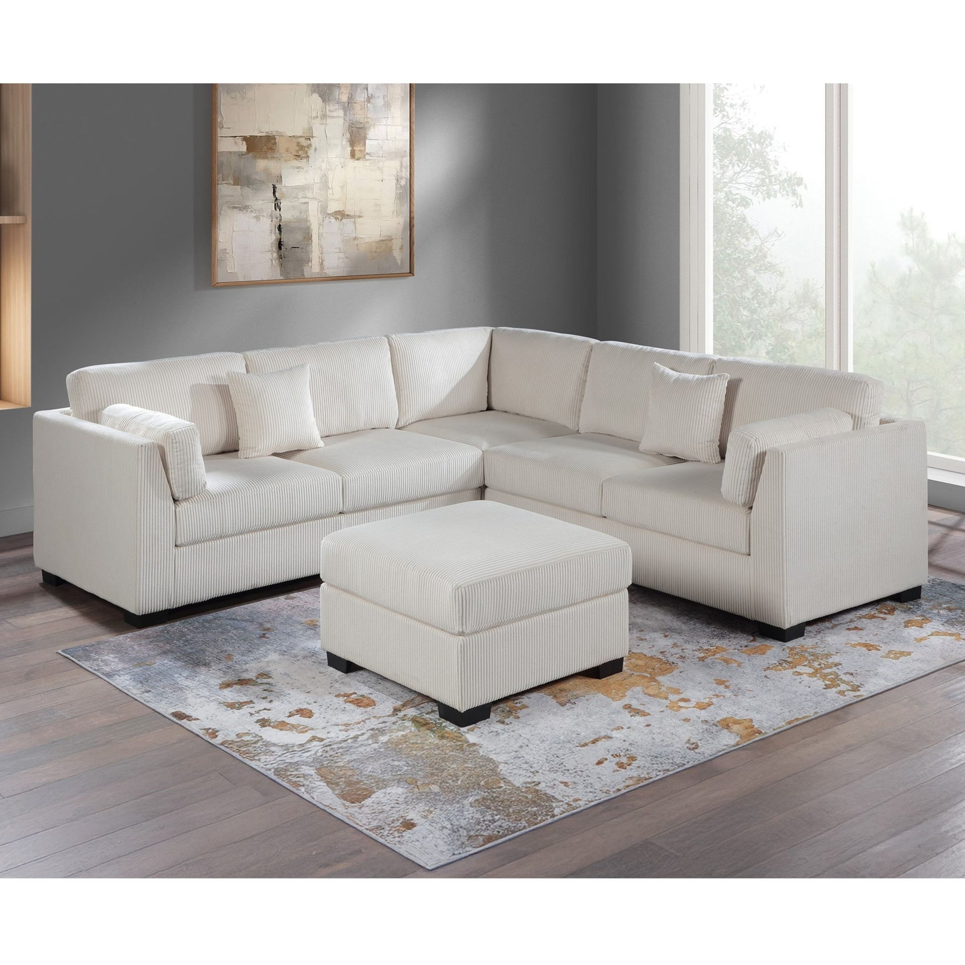 Contemporary L - Sectional Sofa Set With Ottoman And Pillows Home Essentials
