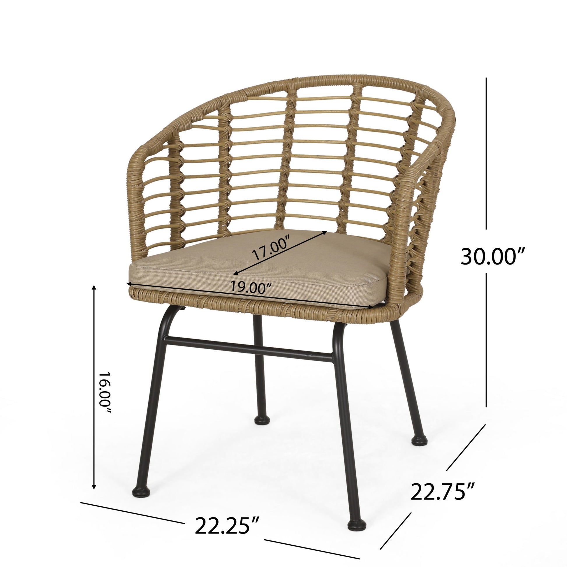 Randy - Modern Wicker Chair With Water Resistant Cushions - Brown / Beige Noble House