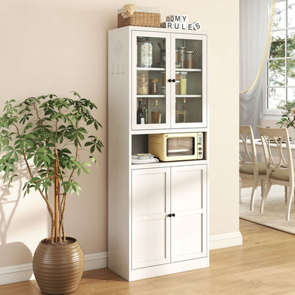 Metal Kitchen Pantry Cabinet Tall Storage With Adjustable Shelves, Heavy Duty Stainless Steel Frame - White Home Essentials