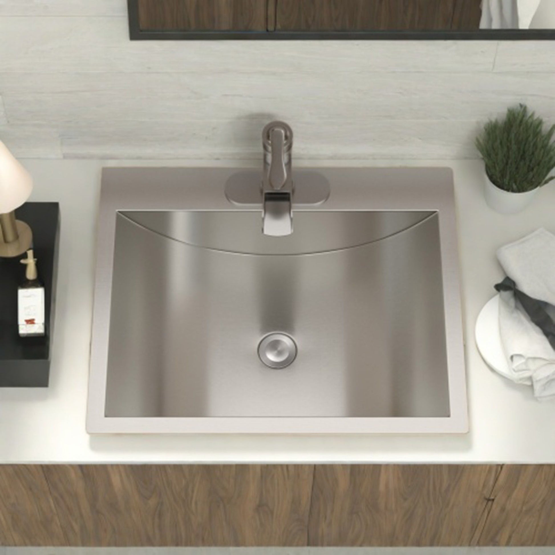 21 X 17" Drop In Bathroom Sink With Pop Up Drain, Stainless Steel Su304, Durable & Rust Resistant, Easy Installation - Brushed Nickel Daily Nest