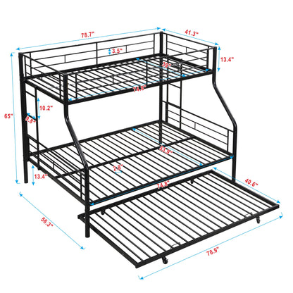 Twin Over Full Modern Metal Bunk Bed With Trundle - Black Home Essentials
