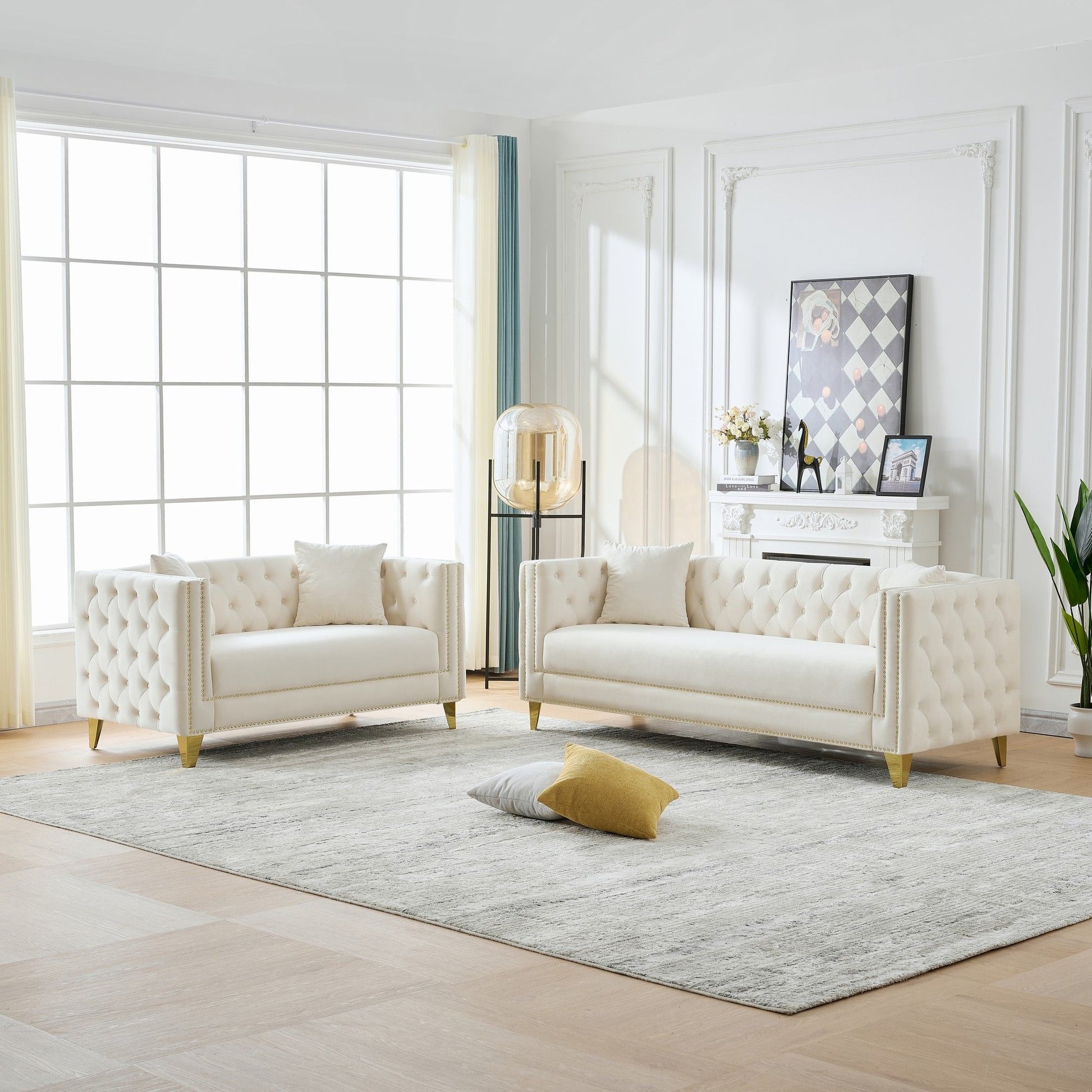 Deep Seat Sofa With Button Nailhead, Square Arm Couches Home Essentials