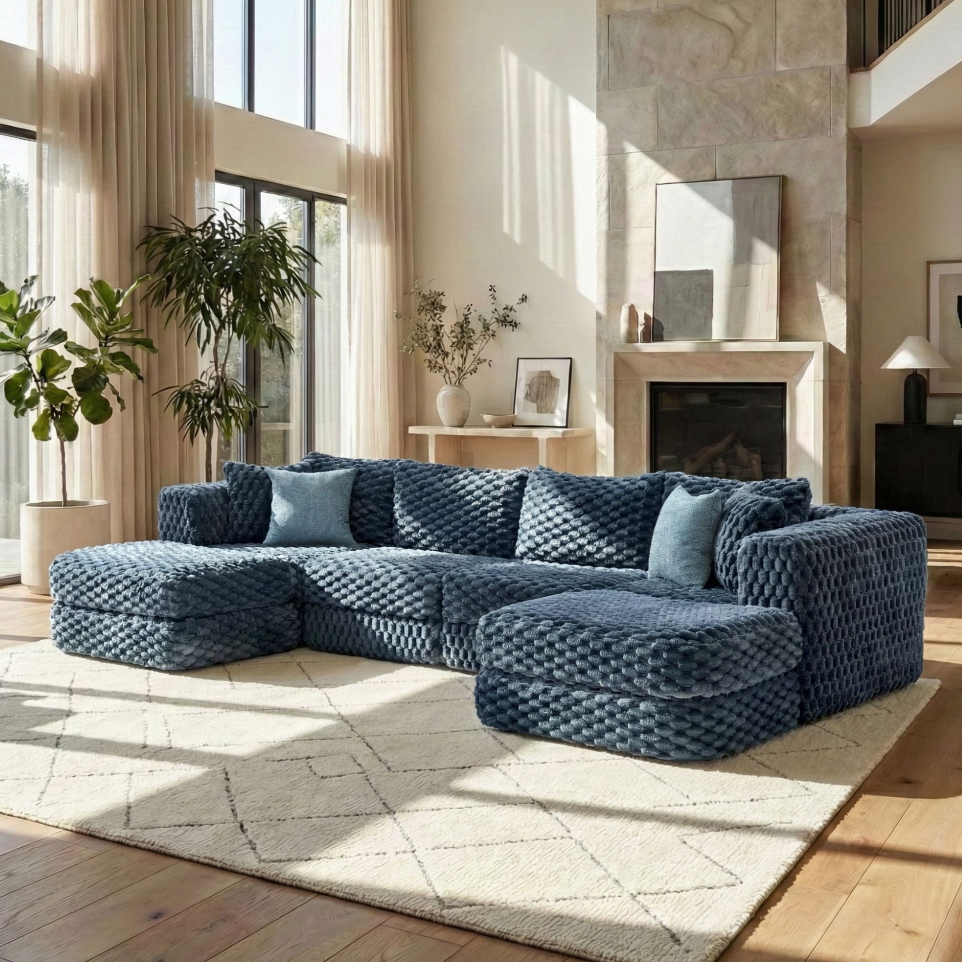 Modular Sectional Sofa, Boneless Couch With 2 Movable Ottomans Hearth and Haven