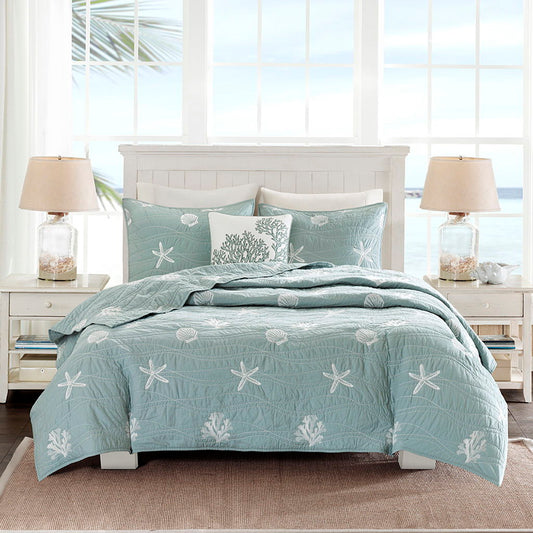 Seaside - King 4 Piece Coverlet Set - Seafoam