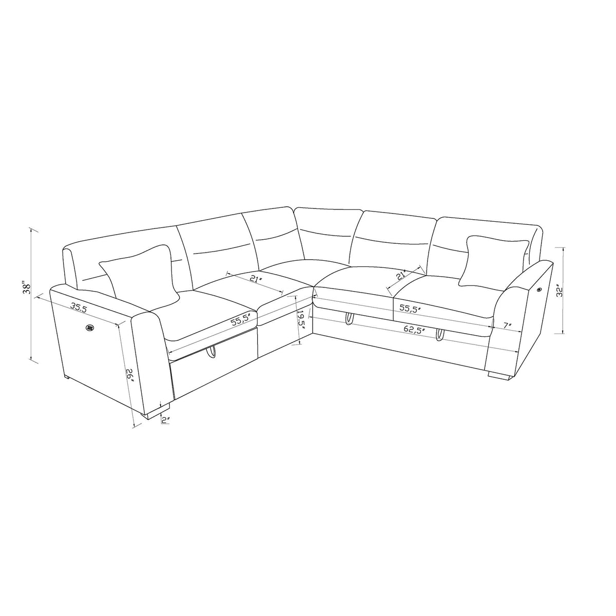 Emiliano - Sectional Sofa With 3 Pillows - Nickel Global Furniture USA