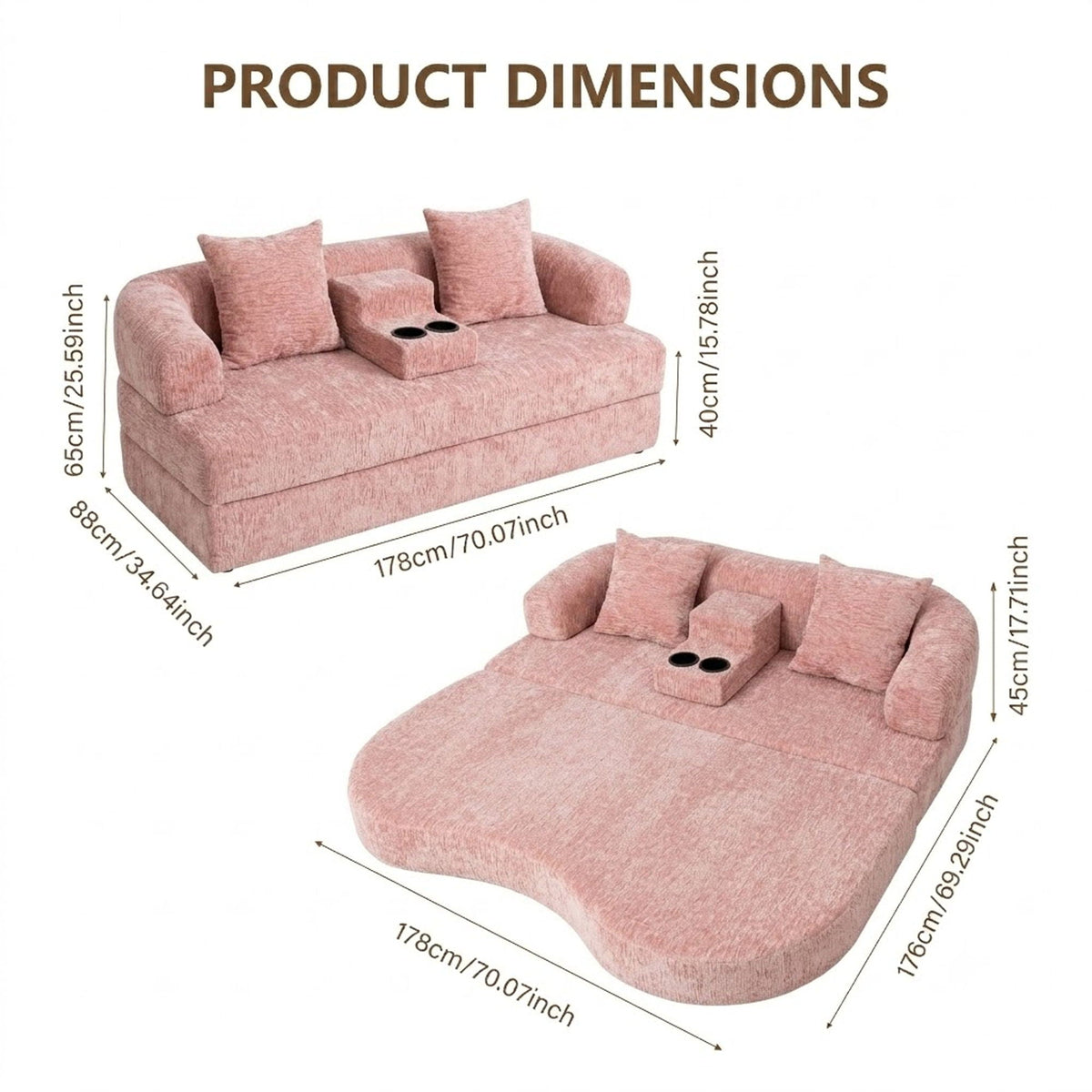 2 In 1 Convertible Sleeper Sofa Bed With Cup Holders Home Essentials