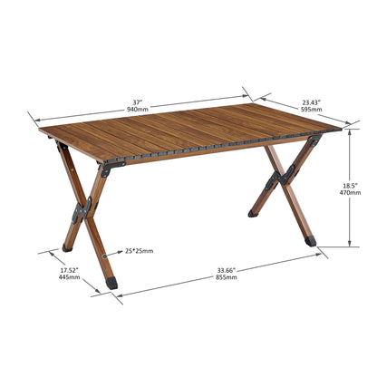 Folding Outdoor Table, Lightweight Aluminum Roll-Up Rectangular Table For Indoor, Outdoor Camping, Picnics, Beach, Backyard, Bbq, Party, Patio - Brown Home Essentials