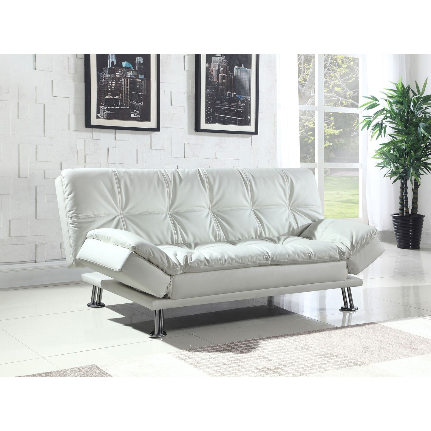 Kimpton - Upholstered Tufted Convertible Sofa Bed With Adjustable Arms Legs - White Furniture Max