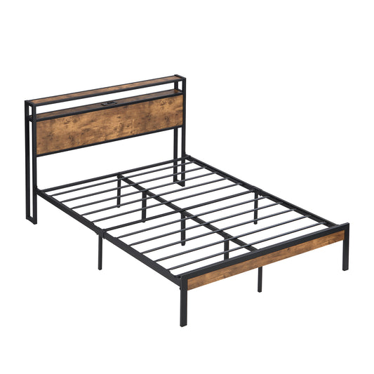 Platform Bed Frame With Wooden Headboard And Footboard, USB Liner Home Essentials