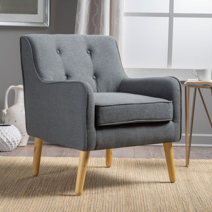 Modern Arm Chair With Tufted Back And Wooden Legs Noble House