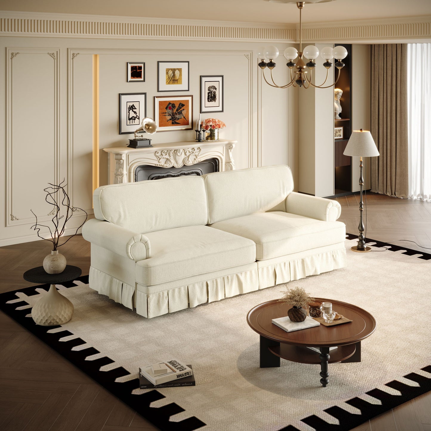Luxuriously Comfortable Cloud Couch With Elegant Rolled Arms & Pleated Skirt Design Home Essentials