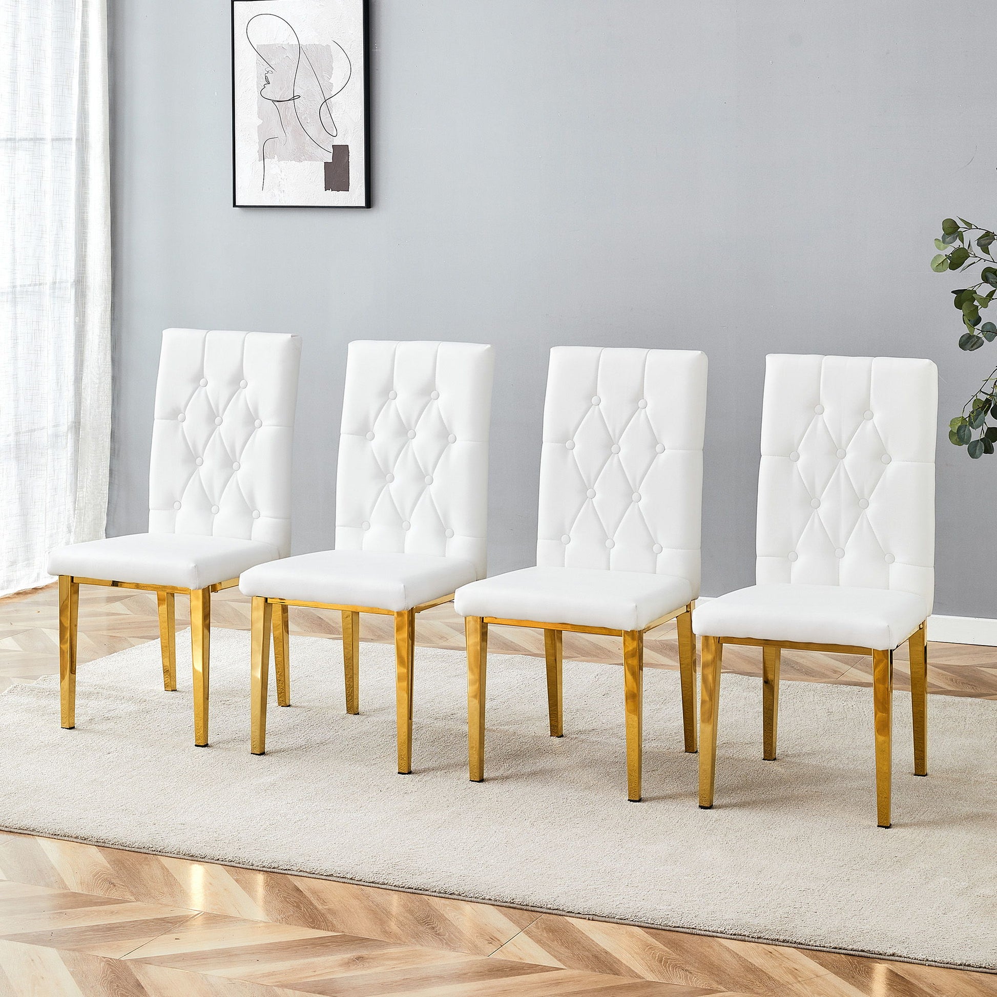 Vintage Style Armless Dining Chairs Set With Grid And Buckle Design Home Essentials