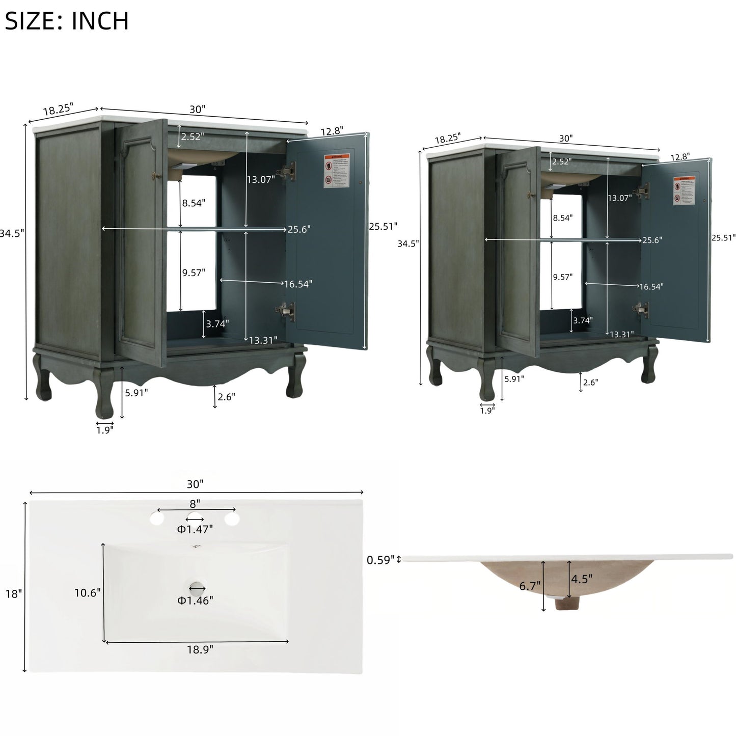 Vintage Double Sink Bathroom Vanity Set With Ceramic Sinks Noble House