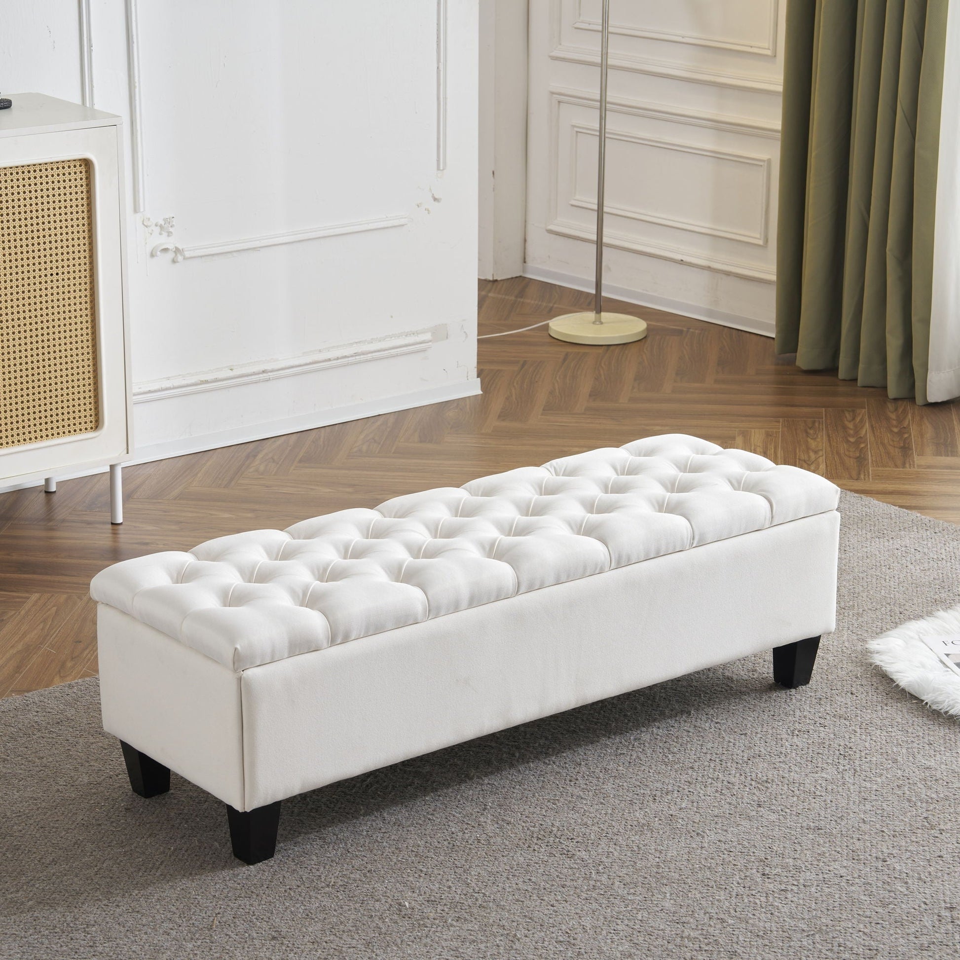 Contemporary Button Tufted And Diamond Stitched Storage Ottoman Noble House