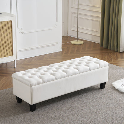 Contemporary Button Tufted And Diamond Stitched Storage Ottoman Noble House