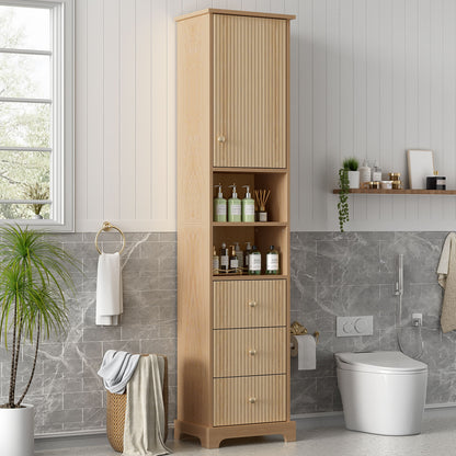 Tall Bathroom Cabinet With 1 Door, 3 Drawers, Open Storage - Wood Hearth and Haven