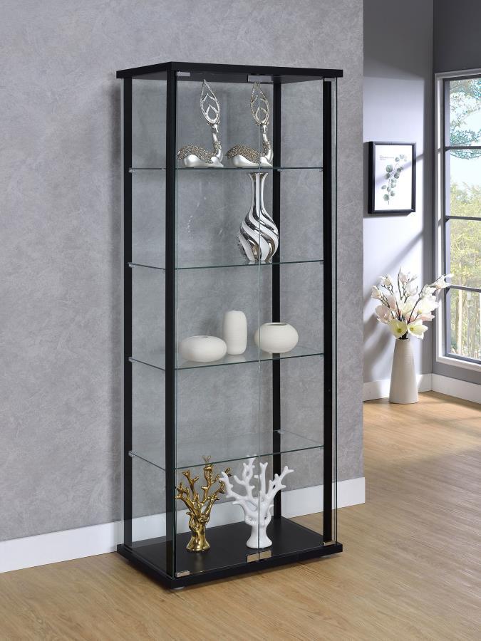 Delphinium - 5-Shelf Clear Glass Curio Display Cabinet - Black CoasterEveryday