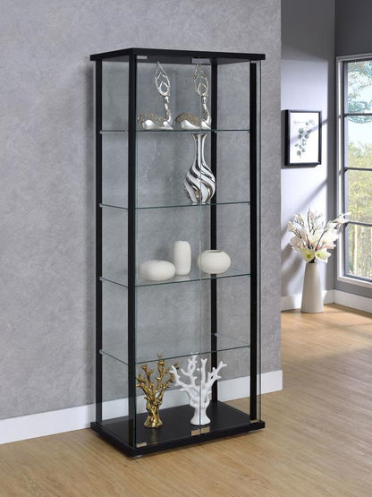Delphinium - 5-Shelf Clear Glass Curio Display Cabinet - Black CoasterEveryday