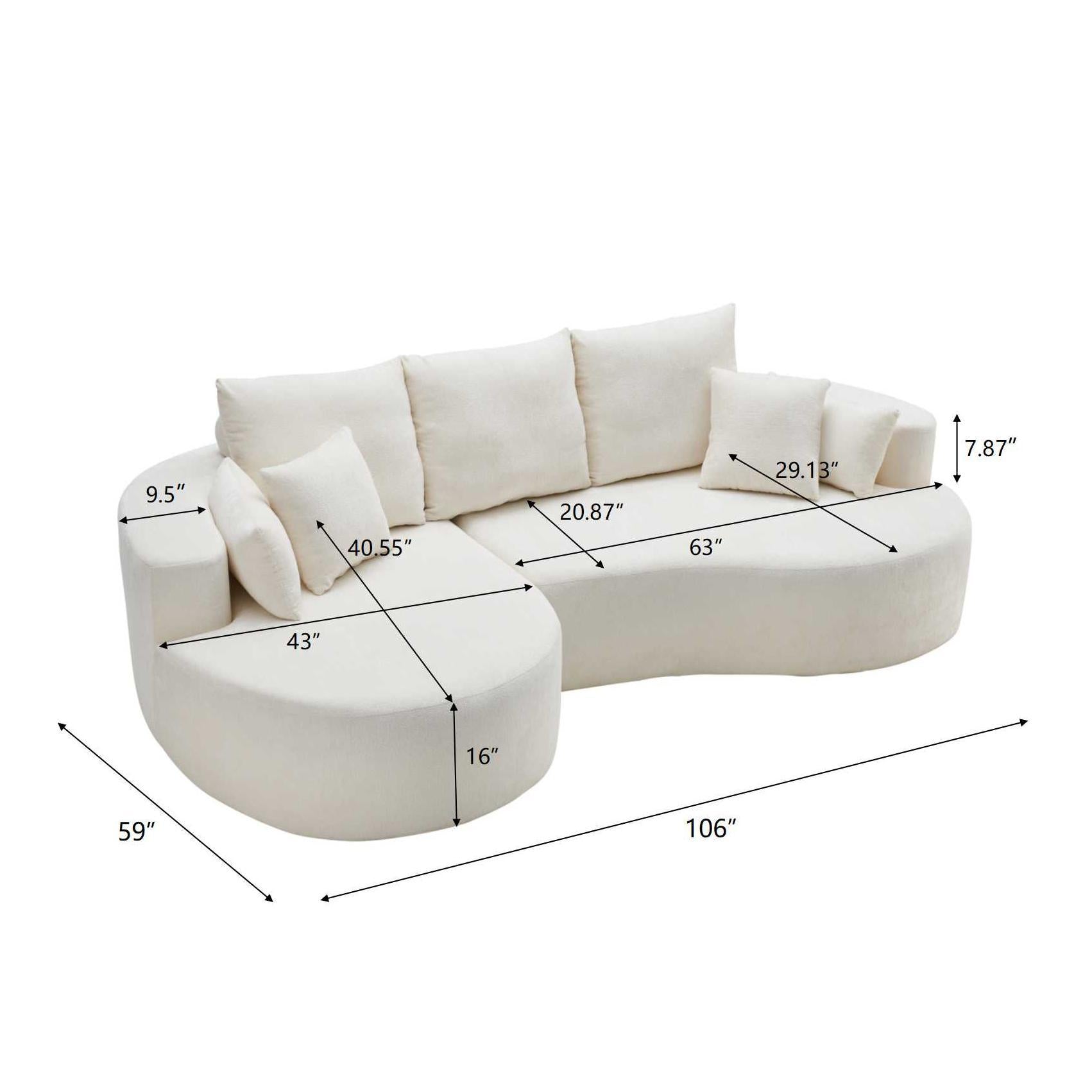 2 Piece Fabric Cloud Curved Sectional Sofa With Chaise For Living Room Noble House