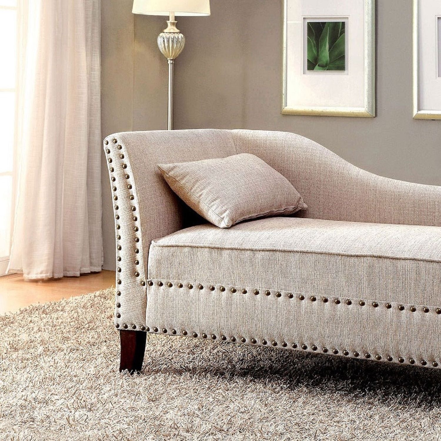 Chaise With Nailhead Trim And Plush Pillow Home Essentials