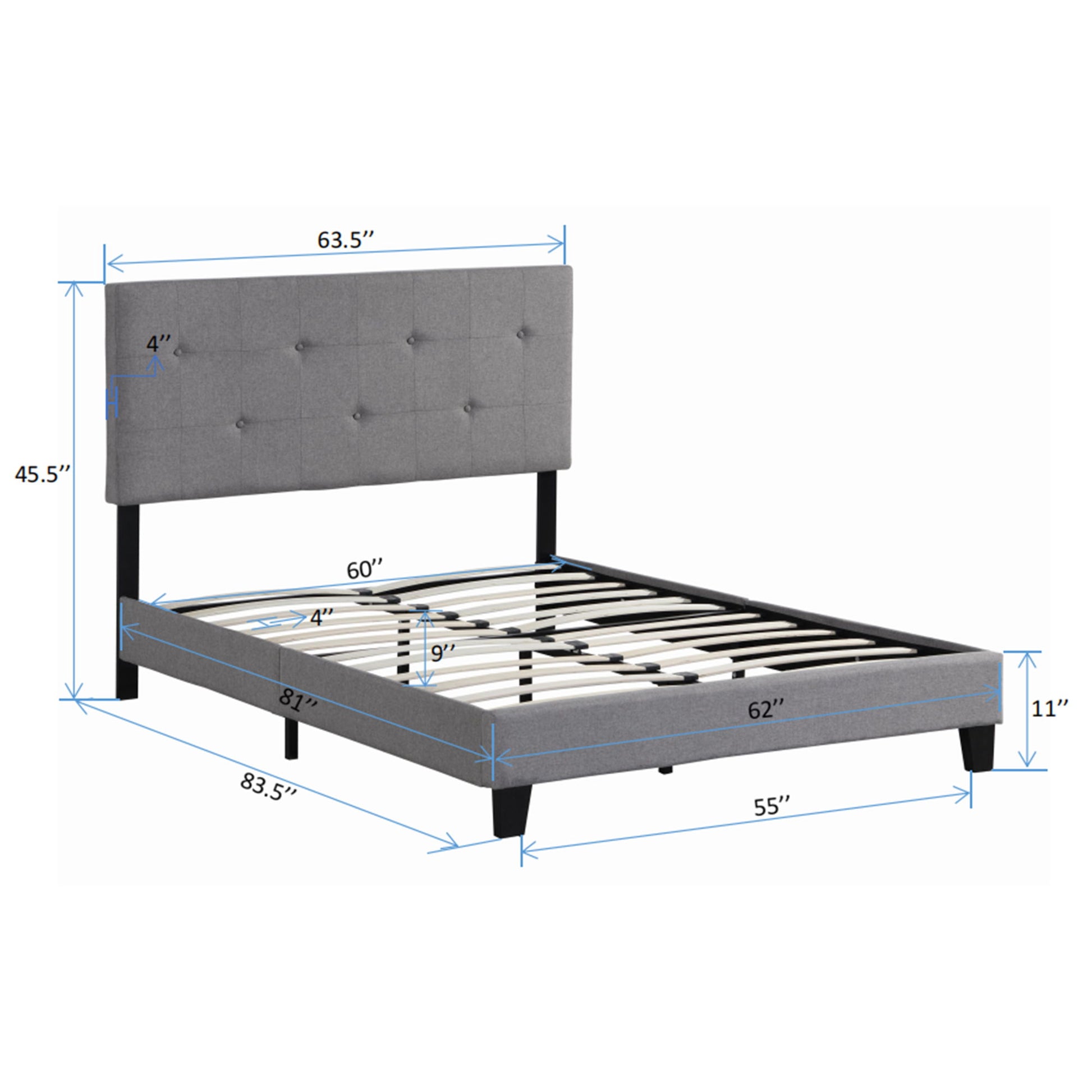 Queen Size Upholstered Platform Bed Frame With Button Tufted Linen Headboard, No Box Spring Needed, Wood Slat Support - Gray - Snoozhouse
