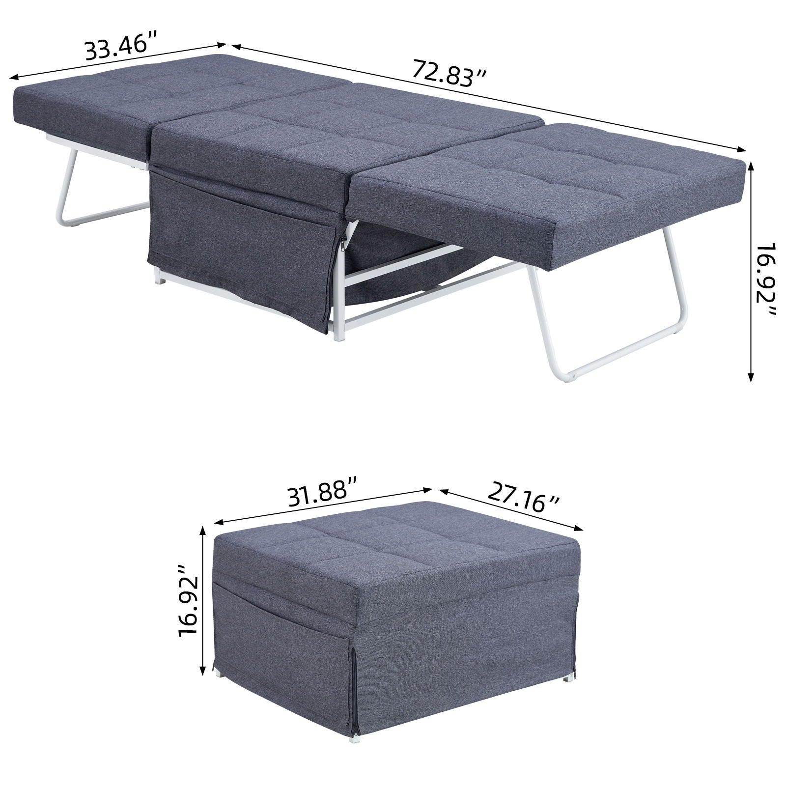 Modern Convertible Sofa Bed 4 In 1 Folding Ottoman Sleeper With Adjustable Backrest Home Essentials