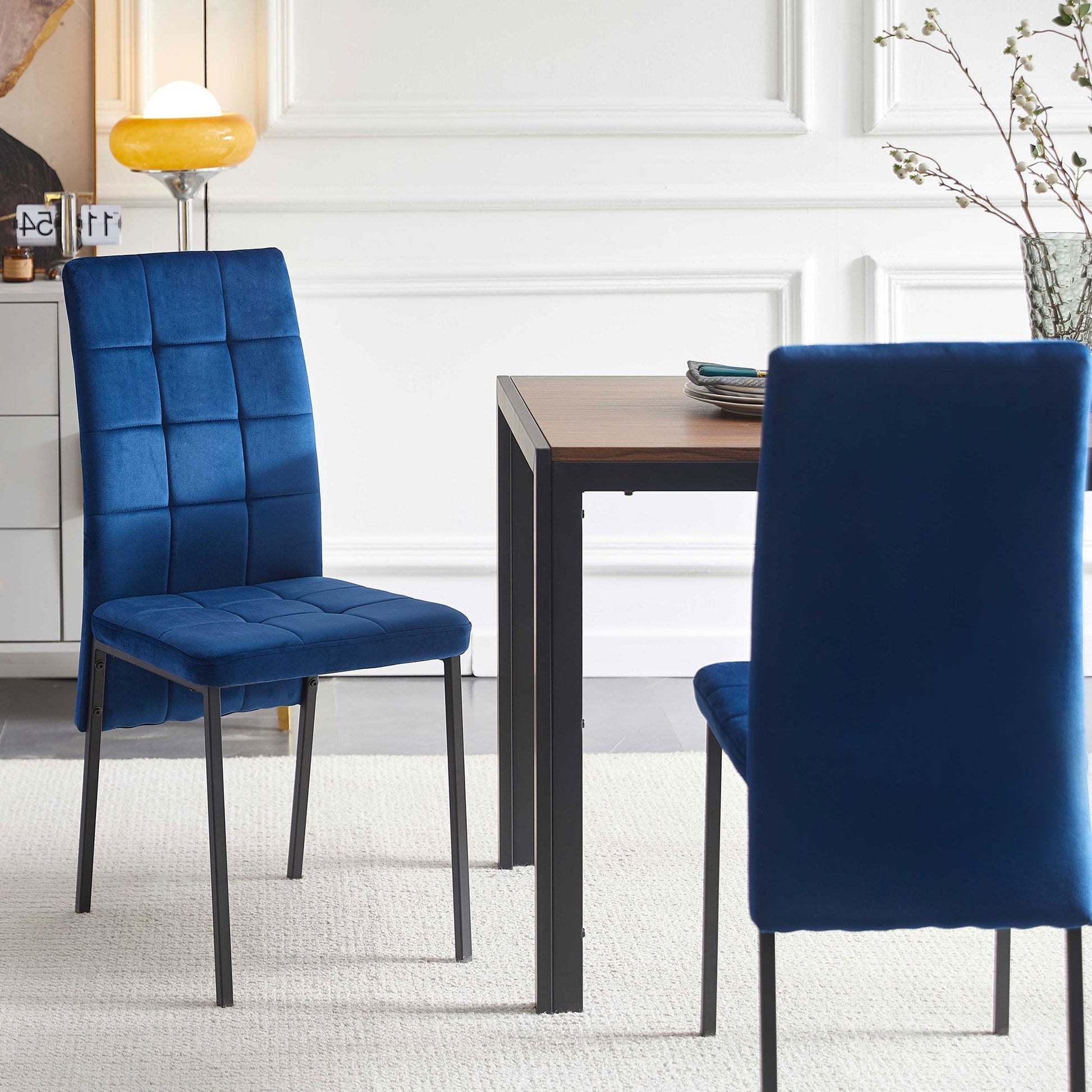 Velvet High Back Nordic Dining Chair Modern Fabric Chair With Black Legs (Set of 2) Home Essentials