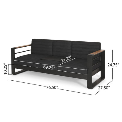 Giovanna - 3 Seater Sofa With Aluminum Frame And Water Repellence Cushions - Black Noble House